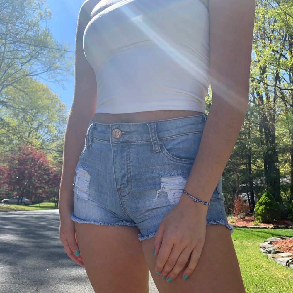 Light Wash Ripped Shorts